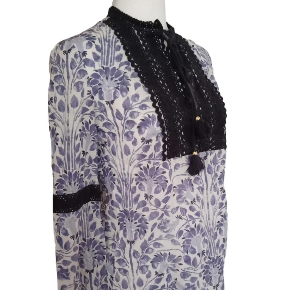 Tory Burch 100% Cotton Boho Grace Lynn Blouse Lace Trim Size 4 - Picture 3 of 7